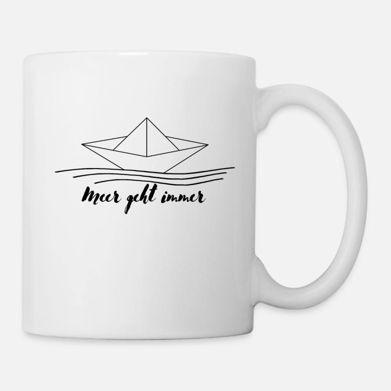 Papier Boot Origami mit Spruch und Meer - Tasse - Weiß