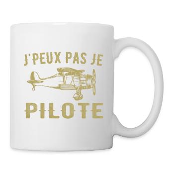 J'peux Pas Je Pilote - Cadeau Rétro Avion - Mug blanc - blanc - Droite