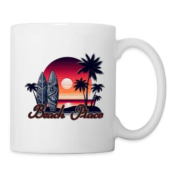 Été Soleil Plage Mer Palmiers Vacances Surfeur - Mug blanc - blanc - Droite