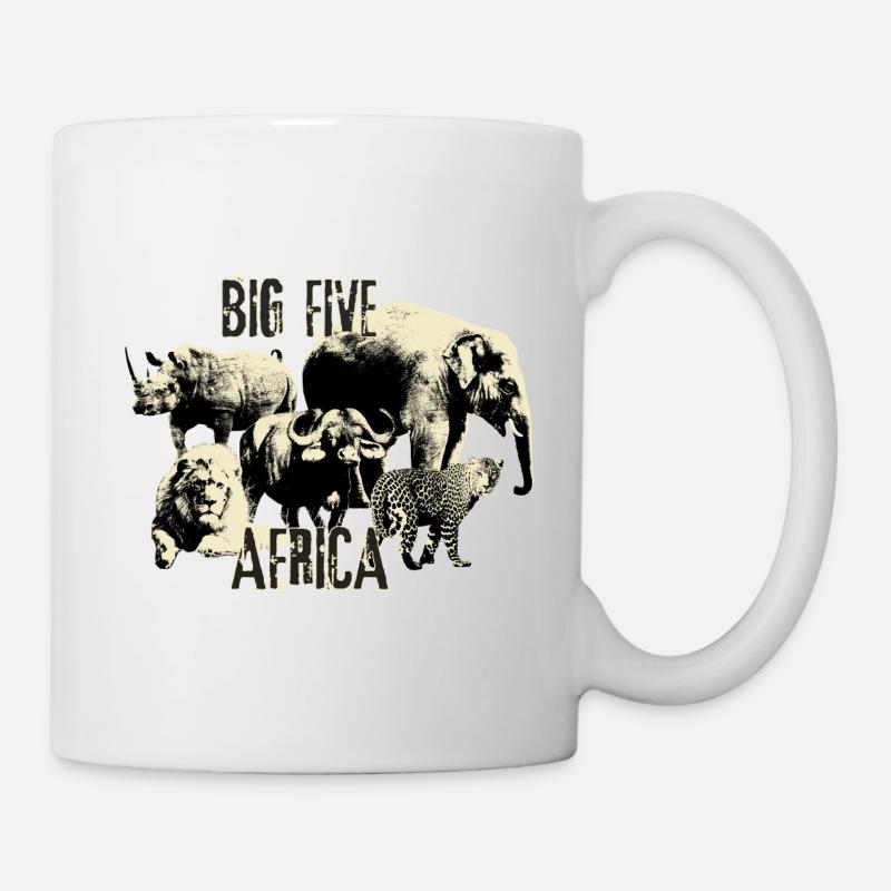 Afrika Big Five Nashorn Elefant Löwe Leopard - Tasse - Weiß