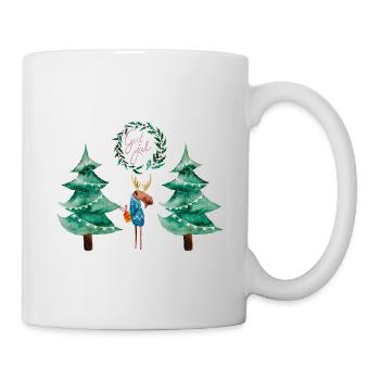 Fröhliche Weihnachten I Elch mit Geschenk - Tasse - Weiß - Rechts