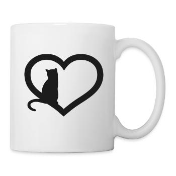 Katze Silhouette mit Herz - Tasse - Weiß - Rechts