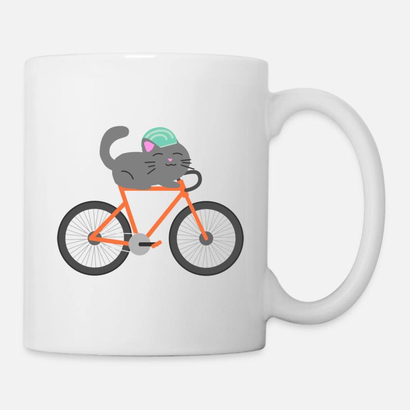 Le chat se déplace vélo - Mug blanc - blanc
