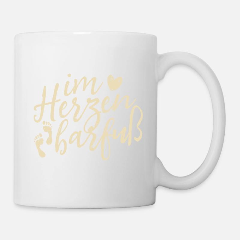 Im Herzen barfuß - Optimismus Motivation - Spruch - Tasse - Weiß