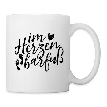 Im Herzen barfuß - Optimismus Motivation - Spruch - Tasse - Weiß - Rechts