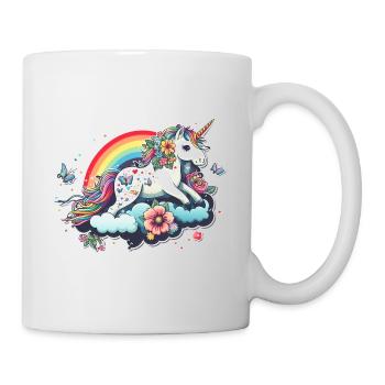 Niedliches Einhorn Regenbogen, Wolke, Kawaii Stil - Tasse - Weiß - Rechts