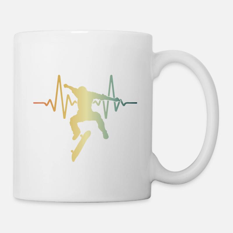Heartbeat Skater Skateboard ECG Pulse - Mug blanc - blanc