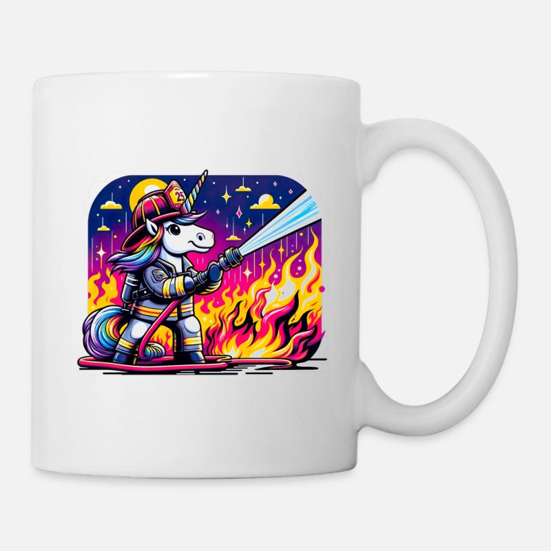 Lustiges Einhorn als Feuerwehrmann - Tasse - Weiß