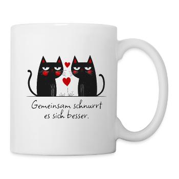 Zwei Katzen - Gemeinsam schnurrt es sich besser. - Tasse - Weiß - Rechts