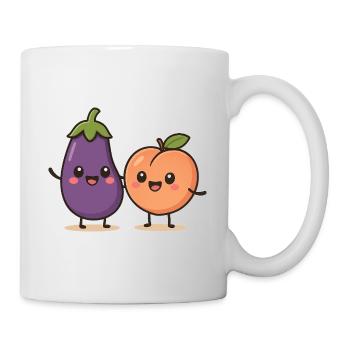 Illustration mignonne d’aubergine et de pêche - Mug blanc - blanc - Droite