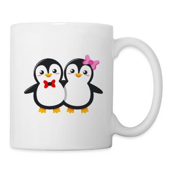 Süßes Pinguin Paar mit Schleife und Fliege - Tasse - Weiß - Rechts