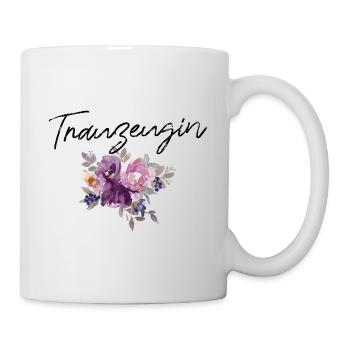Trauzeugin - Junggesellinnenabschied lila Blumen - Tasse - Weiß - Rechts