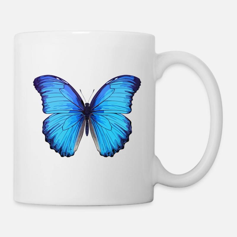 Blauer Morpho-Schmetterling - Tasse - Weiß