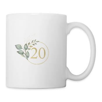 Zahl 20, Eukalyptus-Kranz, personalisierbar - Tasse - Weiß - Rechts