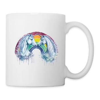 Zwillings-Einhörner und der strahlende Regenbogen: Aquarell - Tasse - Weiß - Rechts