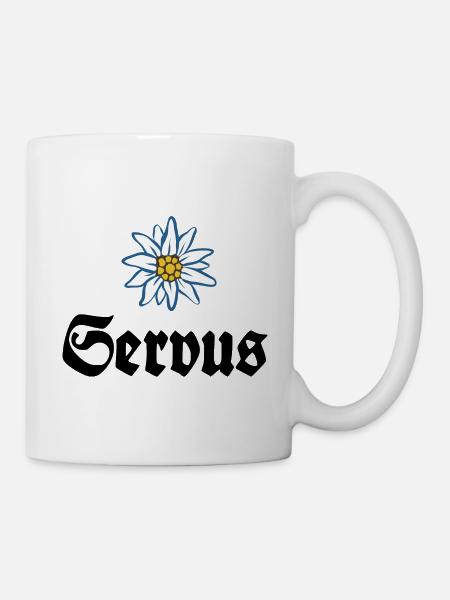 Servus - Alpen Edelweiß Gruß aus Bayern - Tasse - Weiß