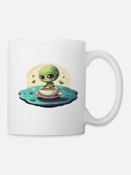 grünes alien kaffee kaffeetrinker - Tasse - Weiß