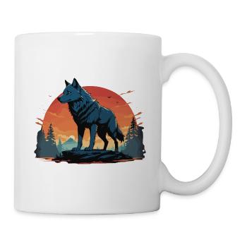 Wolf Howling Golden Hour Landscape Illustration - Mug - white - Right
