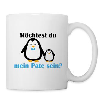 Willst du mein Pate sein? – Süßes Pinguin-Design - Tasse - Weiß - Rechts