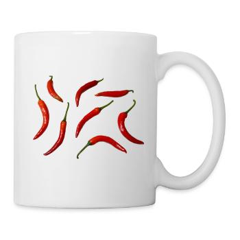 Fresh red chilies arranged on a light surface. - Mug - white - Right