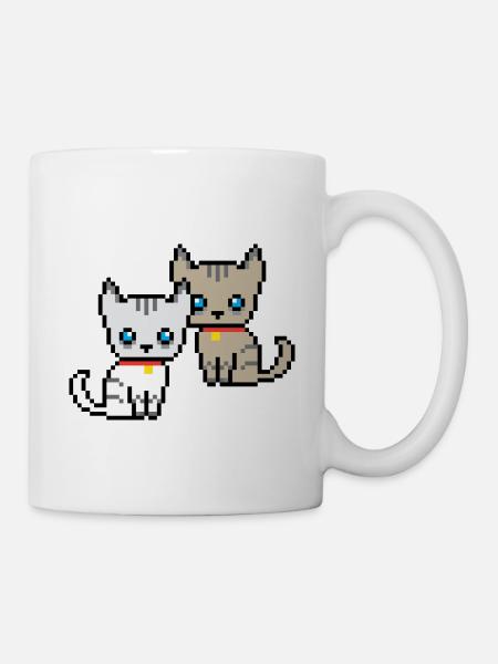 deux chats pixel - Mug blanc - blanc