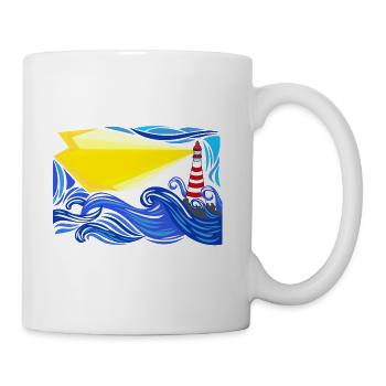 mer dans la tempête avec le phare - Mug blanc - blanc - Droite