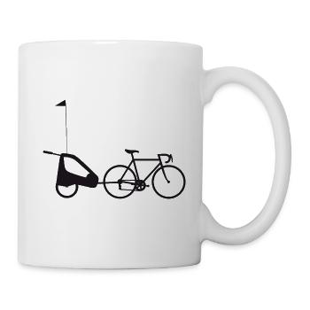Rennrad mit Kinderwagen Anhänger - Tasse - Weiß - Rechts