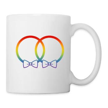 Alliances LGBT Mariage Enterrement de vie de garçon Couple Arc-en-ciel Noeud papillon - Mug blanc - blanc - Droite