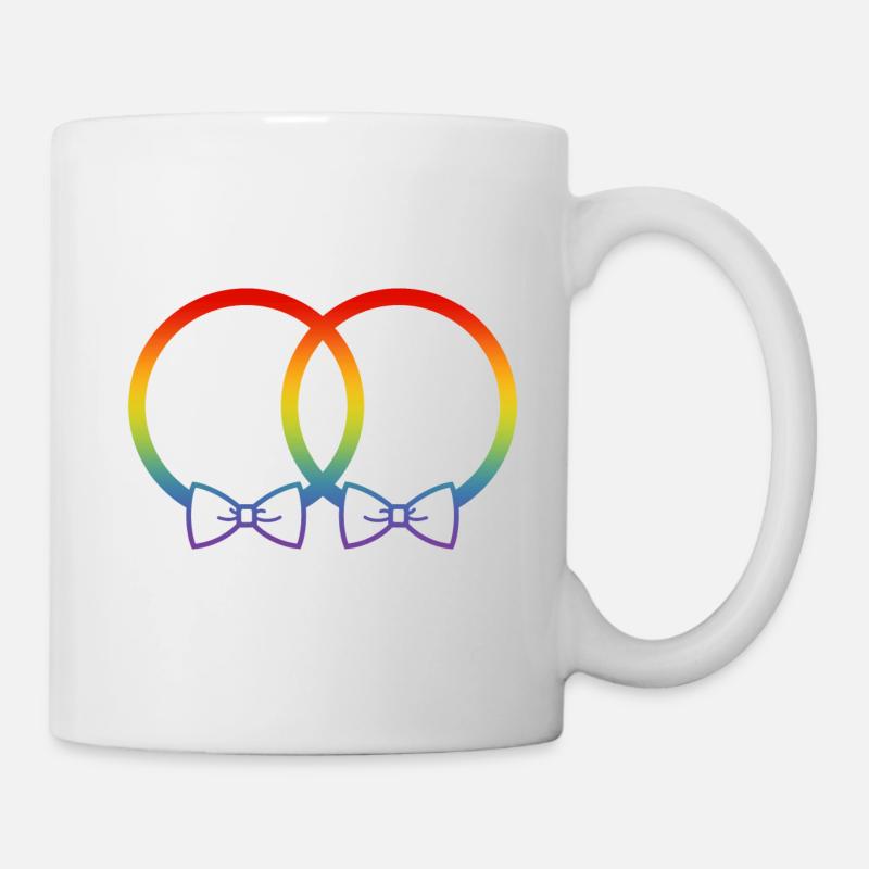 LGBT Eheringe Hochzeit JGA Paar Regenbogen Fliege - Tasse - Weiß