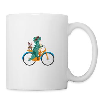 Fahrrad Dinosaurier Dino Geschenk Shirt - Tasse - Weiß - Rechts