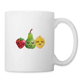 Frucht Freunde -Erdbeer Birne Zitrone Früchte Kind - Tasse - Weiß - Rechts
