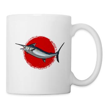 Blauer Marlin Schwertfisch Retro Vintage - Tasse - Weiß - Rechts
