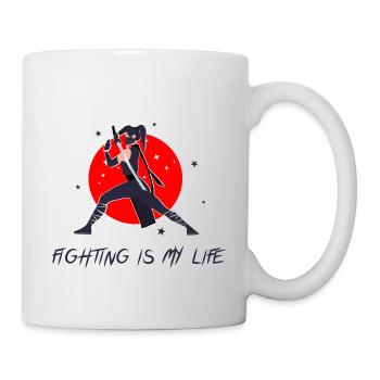 Fighter in battle pose with sword - Mug - white - Right