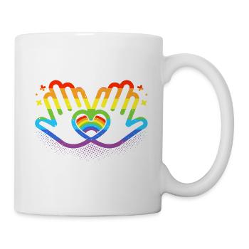 CSD LGBT Hände formen Regenbogen Herz Pride - Tasse - Weiß - Rechts