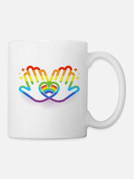 CSD LGBT Hände formen Regenbogen Herz Pride - Tasse - Weiß