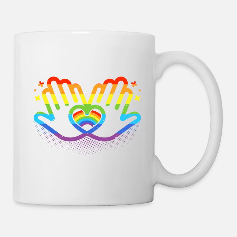 CSD LGBT Hände formen Regenbogen Herz Pride - Tasse - Weiß