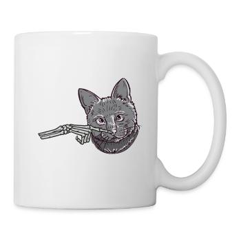 Skeleton Hand Black Cat Spooky Halloween Grunge - Tasse - Weiß - Rechts