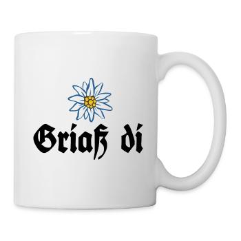 Griaß di - Alpen Edelweiß Gruß aus Bayern - Tasse - Weiß - Rechts