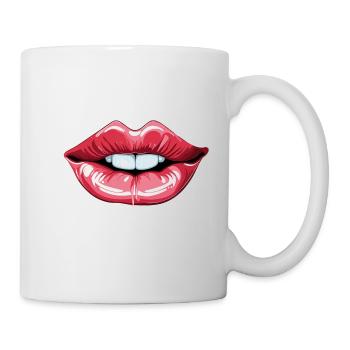 Mund / Lippen / Zähne / Zunge / lächeln / Kuss - Tasse - Weiß - Rechts