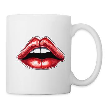 Mund / Lippen / Zähne / Zunge / lächeln / Kuss - Tasse - Weiß - Rechts