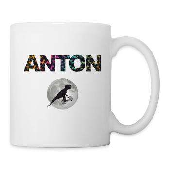 ANTON - Beautiful boy name with dinosaur - Mug - white - Right