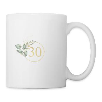 Zahl 30, Eukalyptus-Kranz, personalisierbar - Tasse - Weiß - Rechts