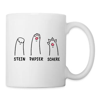 Katzen Humor Spruch Lustig Stein Papier Schere - Tasse - Weiß - Rechts