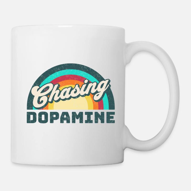 Retro-Regenbogen auf der Jagd nach Dopamin - Tasse - Weiß