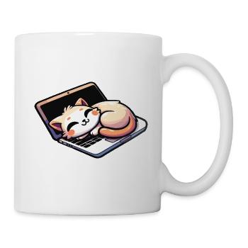 Katze schläft am Laptop - Tasse - Weiß - Rechts