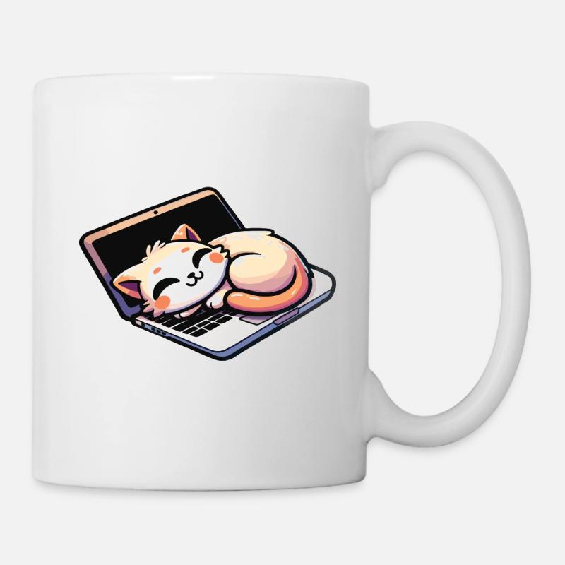 Katze schläft am Laptop - Tasse - Weiß