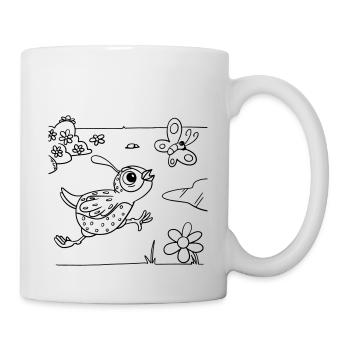 Wachtel-Malspaß für Kinderbekleidung, Taschen, etc - Tasse - Weiß - Rechts