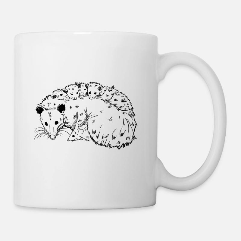 Süßes Opossum mit Babies, Illustration, Süß - Tasse - Weiß