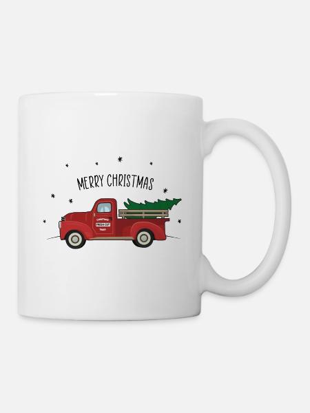 Vintage Weihnachten Oldtimer Roter Truck Christmas - Tasse - Weiß