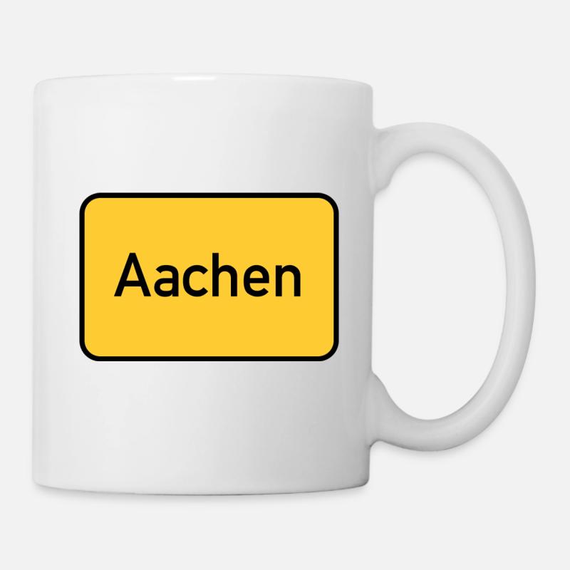 Aachen Ortsschild Gelbe Tafel - Tasse - Weiß